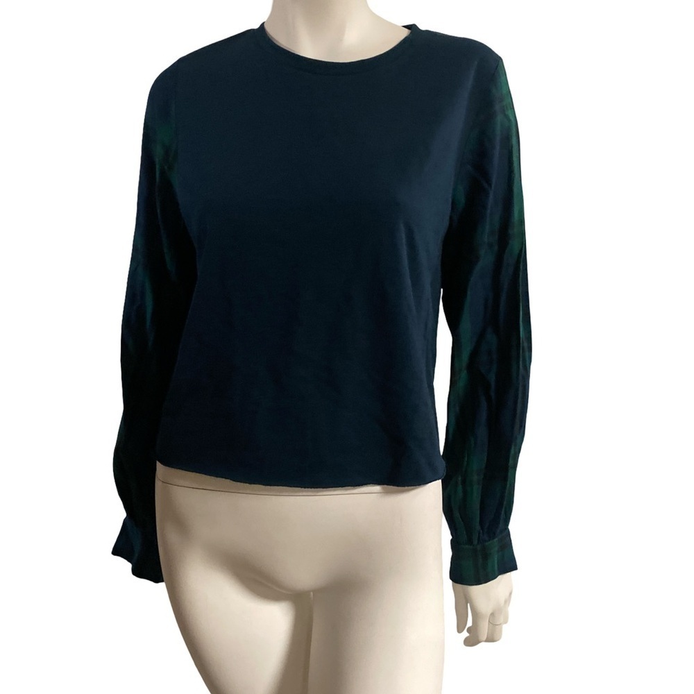 Seven Sisters Navy and Green Plaid Top
